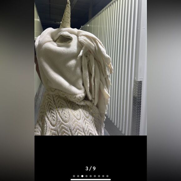 Justice unicorn/horse hooded blanket/throw/cape gold/white/cream - Picture 3 of 8